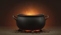 Black Iron Empty Cooking Pot With Fire Underneath For Camping Royalty Free Stock Photo