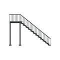 Black iron staircase with railing. Architectural construction. Flat vector element of building interior or exterior