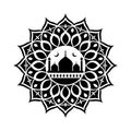 Black Islamic mosque silhouette within a circular geometric mandala pattern vector Royalty Free Stock Photo