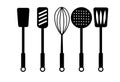 Black isolated black kitchen spatulas on a white background.