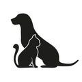 Black isolated dog and cat silhouette on white background Royalty Free Stock Photo