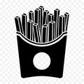 Black isolated french fries icon. French fries in a paper box.