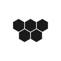 Black isolated icon of bee honeycomb on white background. Silhouette of honeycombs. Flat design.