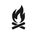 Black isolated icon of bonfire, flame on white background. Silhouette of fire. Flat design Royalty Free Stock Photo