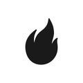 Black isolated icon of fire, flame on white background. Silhouette of bonfire. Flat design.