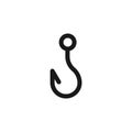 Black isolated icon of fish hook on white background. Icon of fish hook, angle Royalty Free Stock Photo