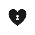 Black isolated icon of heart with keyhole on white background. Silhouette of heart shape lock. Flat design. Royalty Free Stock Photo