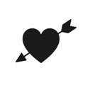 Black isolated icon of heart pierced by arrow on white background. Silhouette of heart with arrow. Symbol of love, passion. Flat d Royalty Free Stock Photo