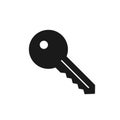 Black isolated icon of key on white background. Silhouette of key. Flat design. Royalty Free Stock Photo