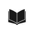 Black isolated icon of open book on white background. Silhouette of book. Flat design