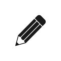 Black isolated icon of pencil on white background. Silhouette of pencil. Flat design