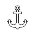 Black isolated outline icon of anchor on white background. Line Icon of anchor.