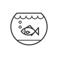 Black isolated outline icon of aquarium with fish on white background. Line Icon of fish bowl.