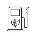 Black isolated outline icon of bio fuel pump on white background. Line Icon of bio fuel station. Royalty Free Stock Photo