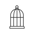 Black isolated outline icon of bird cage on white background. Line Icon of cage. Royalty Free Stock Photo