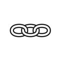 Black isolated outline icon of chain on white background. Line Icon of chain. Symbol of strength.