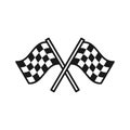 Black isolated outline icon of checkered flags on white background. Line Icon of two waving sport flags Royalty Free Stock Photo