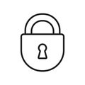 Black isolated outline icon of closed lock on white background. Line Icon of padlock. Royalty Free Stock Photo