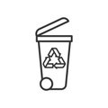 Black isolated outline icon of container on white background. Line Icon of bin for trash.
