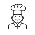 Black isolated outline icon of cook on white background. Line Icon of portrait of chef. Royalty Free Stock Photo