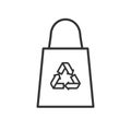 Black isolated outline icon of eco bag on white background. Line Icon of recycle shopping bag.