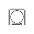 Black isolated outline icon of gong on white background. Line Icon of percussion musical instrument.