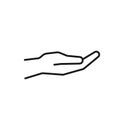 Black isolated outline icon of hand on white background. Line Icon of hand Royalty Free Stock Photo