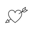 Black isolated outline icon of heart pierced by arrow on white background. Line Icon of heart with arrow. Symbol of love and passi Royalty Free Stock Photo