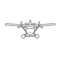 Black isolated outline icon of hydroplane on white background. Line Icon of seaplane.