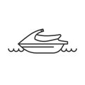 Black isolated outline icon of jet ski on white background. Line Icon of jetski, scooter.