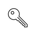 Black isolated outline icon of key on white background. Line Icon of key. Royalty Free Stock Photo