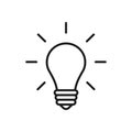 Black isolated outline icon of light bulb on white background. Line Icon illuminated lamp. Symbol of idea, creative Royalty Free Stock Photo