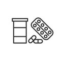 Black isolated outline icon of medicine on white background. Line Icon of drug.