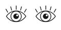 Black isolated outline icon of pair eyes with eyelash on white background. Set of line Icons of open and closed eyes. Vision
