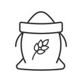 Black isolated outline icon of sack of flour on white background. Line Icon of bag of grain.