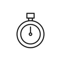 Black isolated outline icon of stop watch on white background. Line Icon of stopwatch