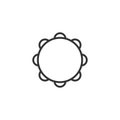 Black isolated outline icon of tambourine on white background. Line Icon of percussion musical instrument.