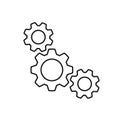 Black isolated outline icon of three cogwheels on white background. Line icon of gear wheel. Settings