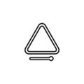 Black isolated outline icon of triangle on white background. Line Icon of percussion musical instrument.