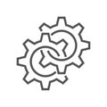 Black isolated outline icon of two cogwheels on white background. Line icon of gear wheel. Editable Stroke. EPS 10 Royalty Free Stock Photo