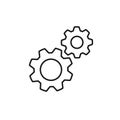 Black isolated outline icon of two cogwheels on white background. Line icon of gear wheel. Settings Royalty Free Stock Photo