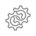 Black isolated outline icon of two cogwheels on white background. Line icon of gear wheel. Editable Stroke. EPS 10 Royalty Free Stock Photo