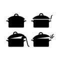 Black isolated pot casserole vector icon set.