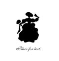 Black isolated silhouette of beauty woman. Vintage woman contour. Romantic woman in retro dress