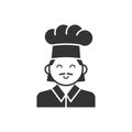 Black isolated silhouette of cook on white background. Line Icon of portrait of chef. Royalty Free Stock Photo