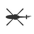 Black isolated silhouette of helicopter on white background. Icon of above view of helicopter Royalty Free Stock Photo