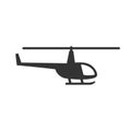 Black isolated silhouette of helicopter on white background. Icon of side view of helicopter. Royalty Free Stock Photo