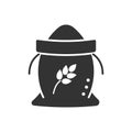 Black isolated silhouette icon of sack of flour on white background. Icon of bag of grain.