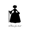 Black isolated silhouette of noble woman. Vintage woman contour. Rich woman in historical dress Royalty Free Stock Photo