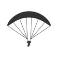 Black isolated silhouette of paraglider on white background. Icon of side view of parachute.